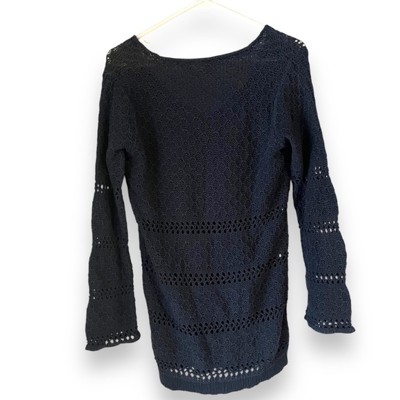 Wooden ships Blue Eyelet Crochet Top Size Small 3/4 Sleeve Open Knit Layering - Picture 3 of 6